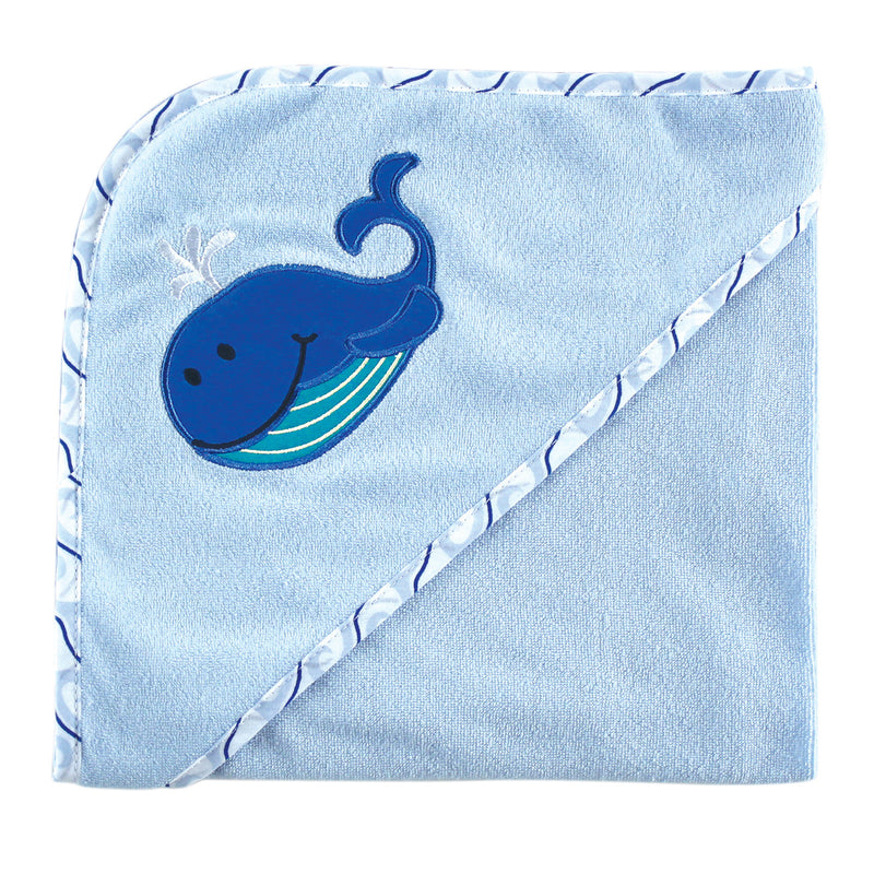 Luvable Friends Hooded Towel and Washcloth, Blue Whale