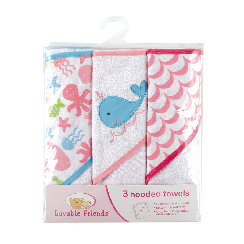 Luvable Friends Cotton Terry Hooded Towels, Pink