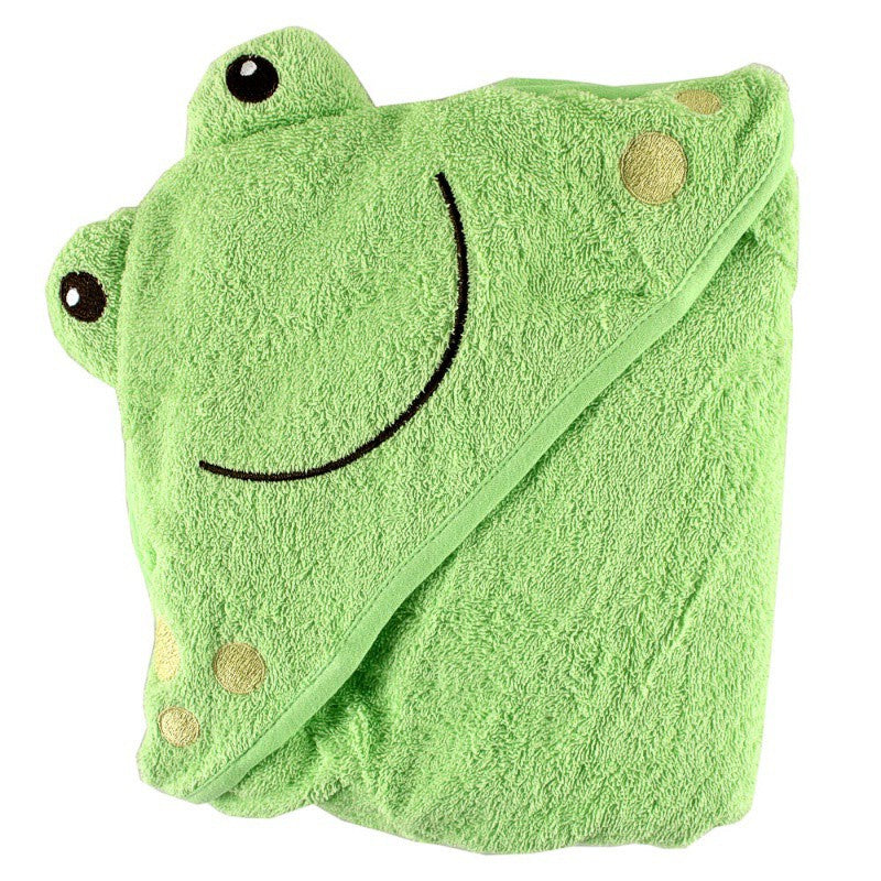 Luvable Friends Cotton Animal Face Hooded Towel, Frog