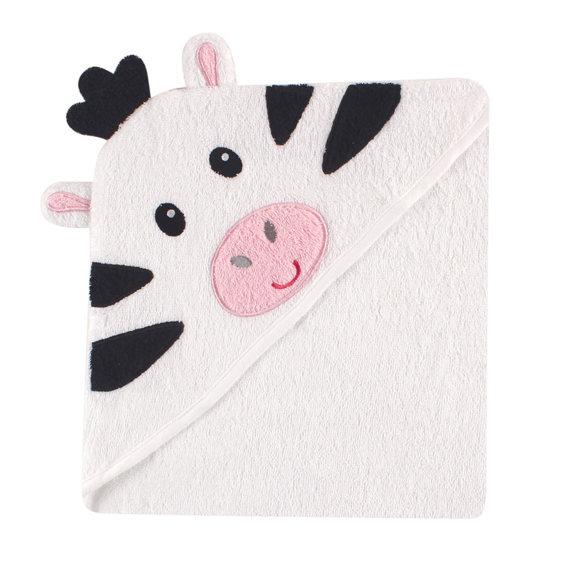 Luvable Friends Cotton Animal Face Hooded Towel, Zebra