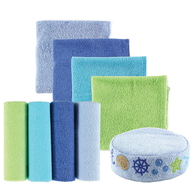 Luvable Friends Washcloths with Bonus Sponge, Blue Solid