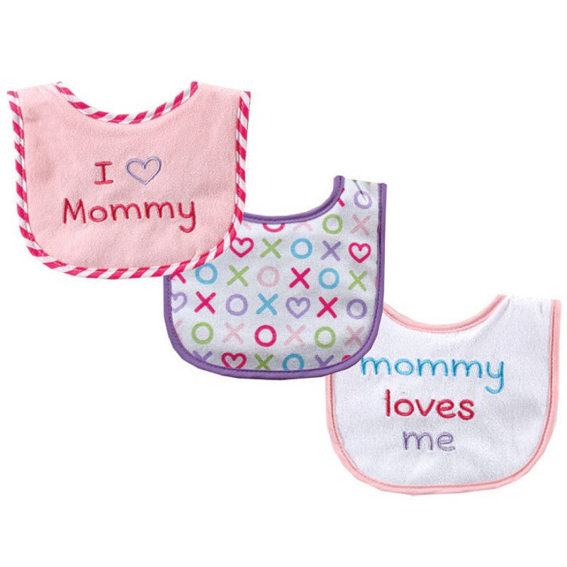 Luvable Friends Cotton Drooler Bibs with Fiber Filling, Pink Mom
