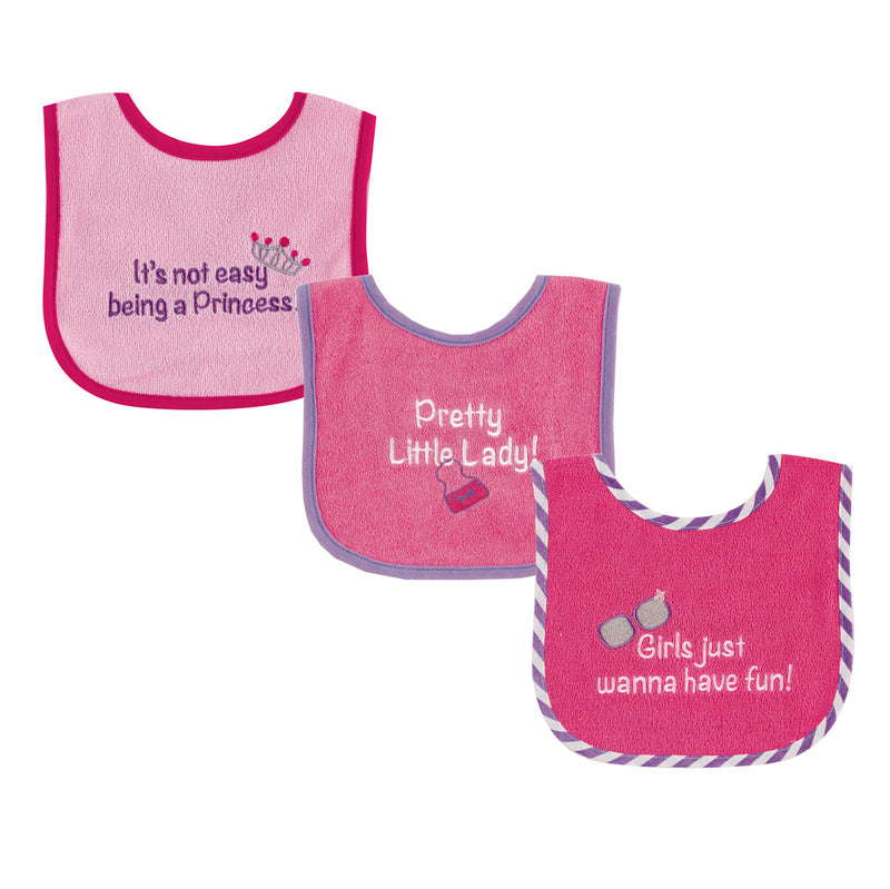 Luvable Friends Cotton Terry Drooler Bibs with PEVA Back, Pretty