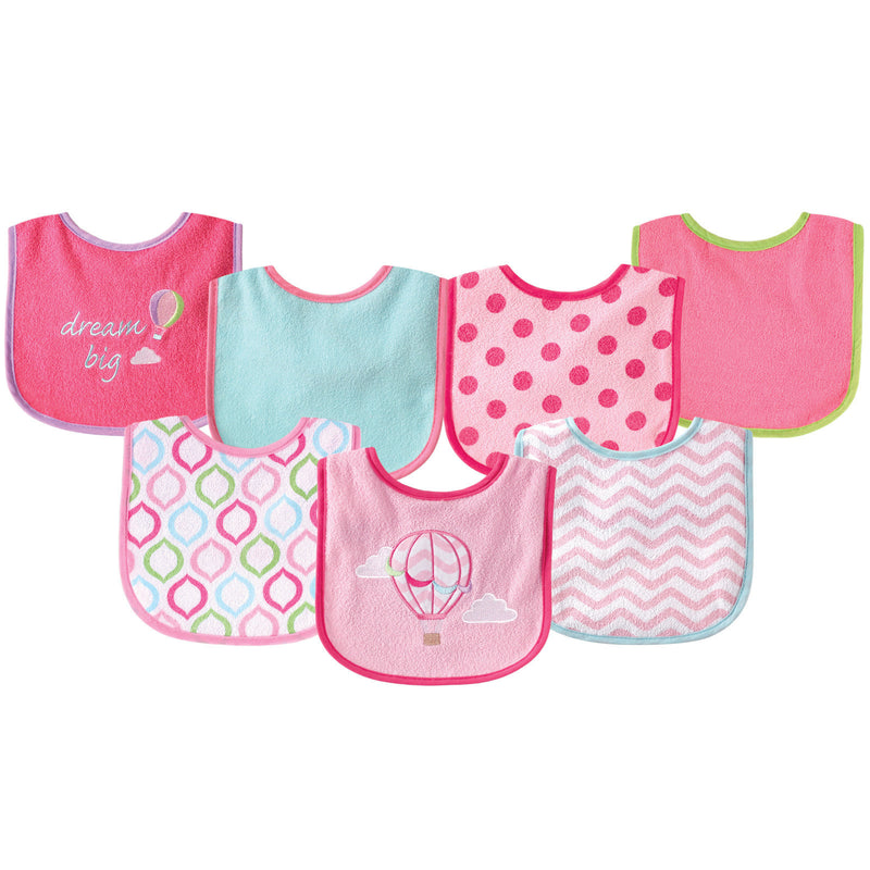 Luvable Friends Cotton Terry Drooler Bibs with PEVA Back, Pink Balloon