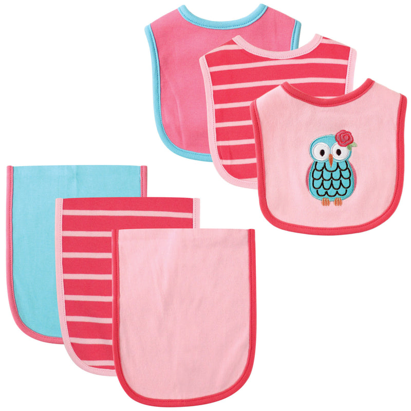 Hudson Baby Cotton Bib and Burp Cloth Set, Owl