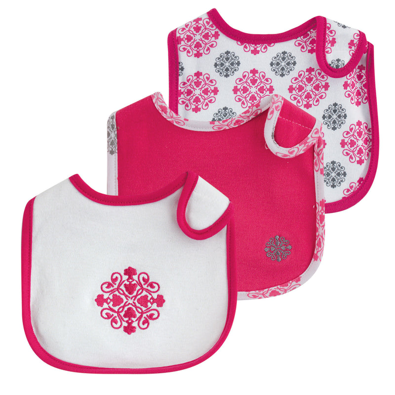 Yoga Sprout Cotton Bibs, Pink Medallion