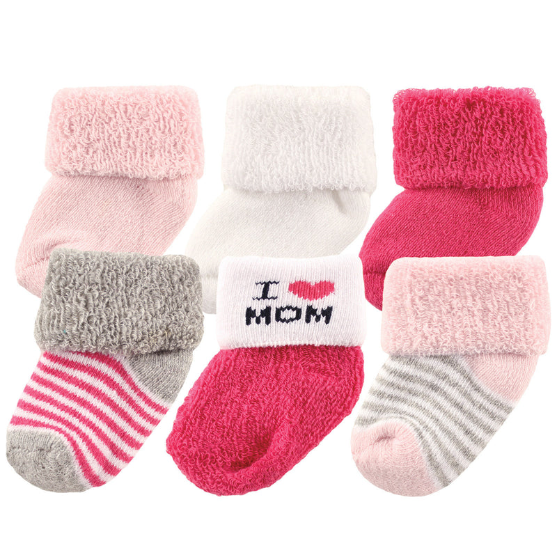 Luvable Friends Newborn and Baby Socks Set, Fuschia Mom