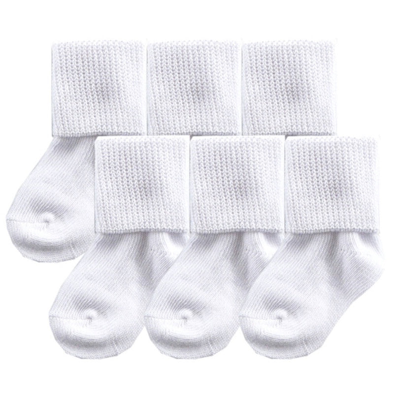 Luvable Friends Newborn and Baby Socks Set, White 6-Pack
