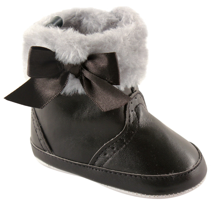 Luvable Friends Crib Shoes, Black Fur Boots