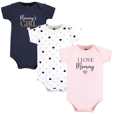 Hudson Baby Cotton Bodysuits, Girl Mommy Pink Navy 3Pk
