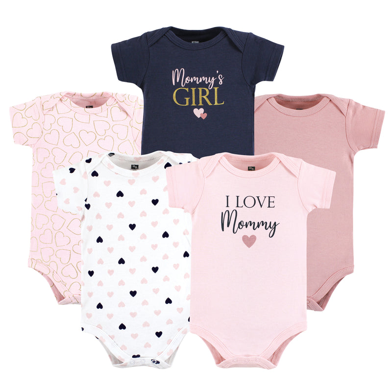 Hudson Baby Cotton Bodysuits, Girl Mommy Pink Navy 5Pk