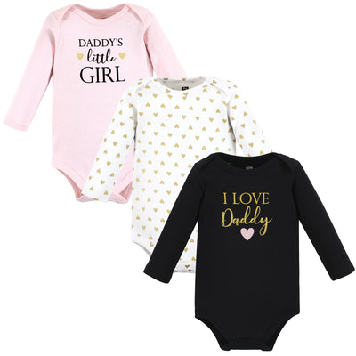 Hudson Baby Cotton Long-Sleeve Bodysuits, Girl Daddy 3-Pack