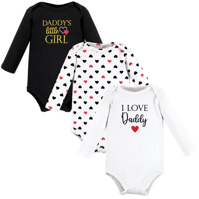 Hudson Baby Cotton Long-Sleeve Bodysuits, Girl Daddy Red Black 3-Pack