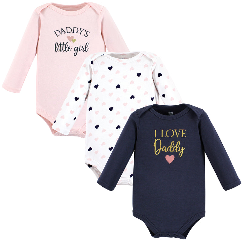 Hudson Baby Cotton Long-Sleeve Bodysuits, Girl Daddy Pink Navy 3-Pack
