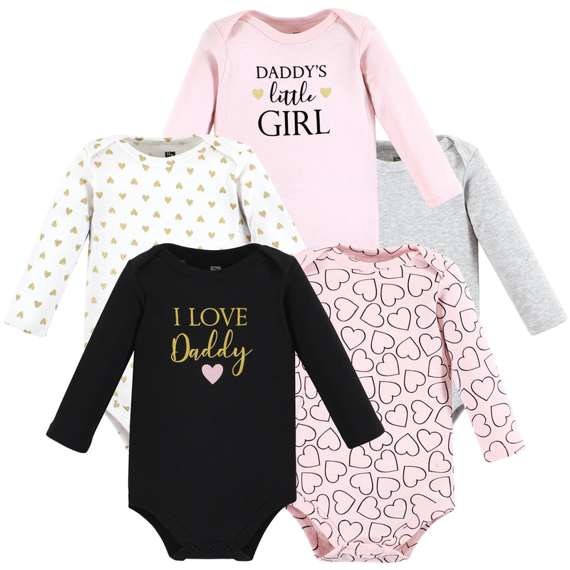 Hudson Baby Cotton Long-Sleeve Bodysuits, Girl Daddy 5-Pack