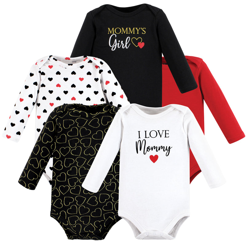 Hudson Baby Cotton Long-Sleeve Bodysuits, Girl Mommy Red Black 5-Pack