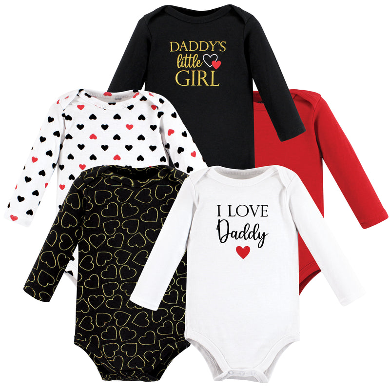 Hudson Baby Cotton Long-Sleeve Bodysuits, Girl Daddy Red Black 5-Pack