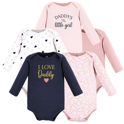 Hudson Baby Cotton Long-Sleeve Bodysuits, Girl Daddy Pink Navy 5-Pack