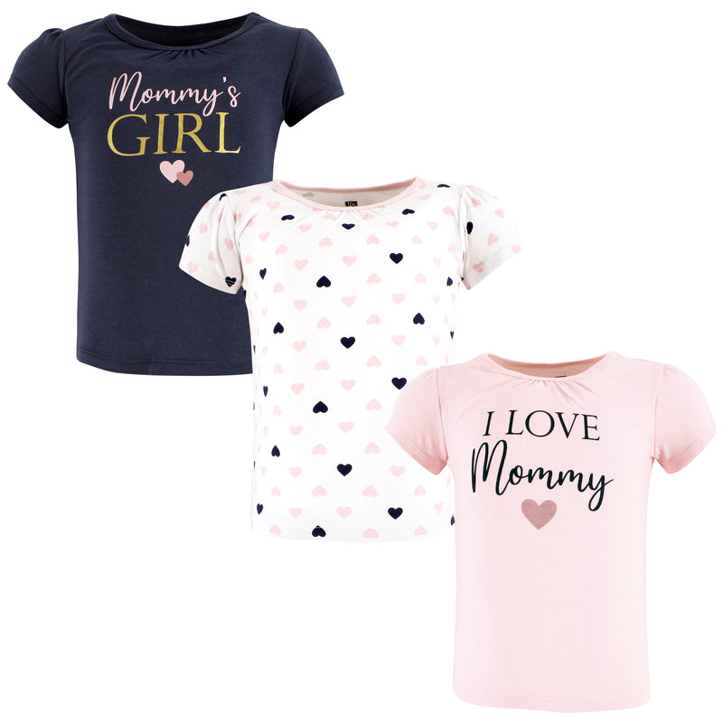 Hudson Baby Short Sleeve T-Shirts, Girl Mommy Pink Navy