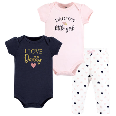 Hudson Baby Cotton Bodysuit and Pant Set, Girl Daddy Pink Navy