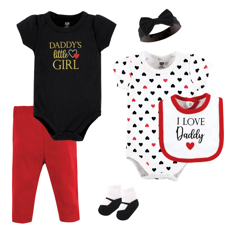 Hudson Baby Cotton Layette Set, Girl Daddy Red Black