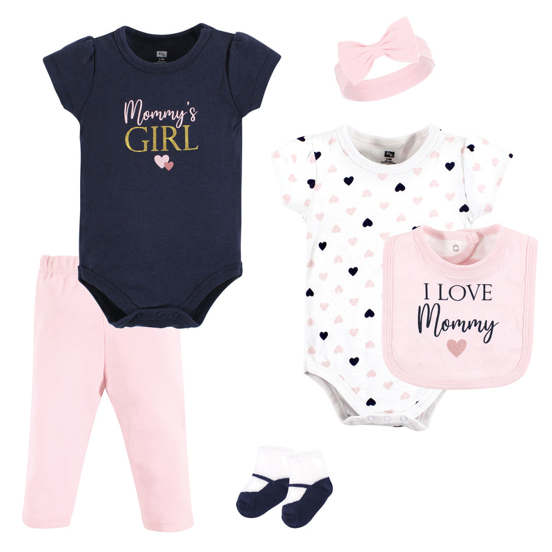 Hudson Baby Cotton Layette Set, Girl Mommy Pink Navy