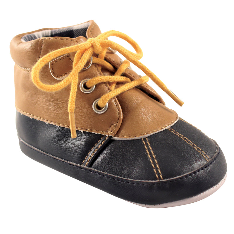 Luvable Friends Crib Shoes, Tan Navy