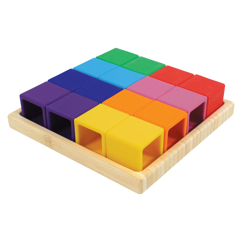 Hudson Baby Silicone Block Set with Wood Tray, Multicolor
