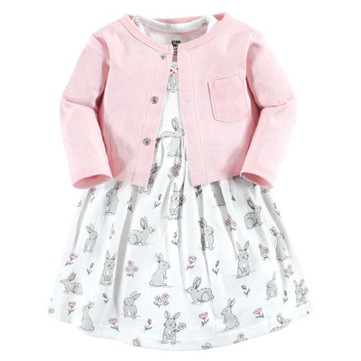 Hudson Baby Cotton Dress and Cardigan Set, Bunny Floral