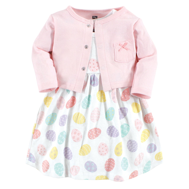 Hudson Baby Cotton Dress and Cardigan Set, Easter Eggs