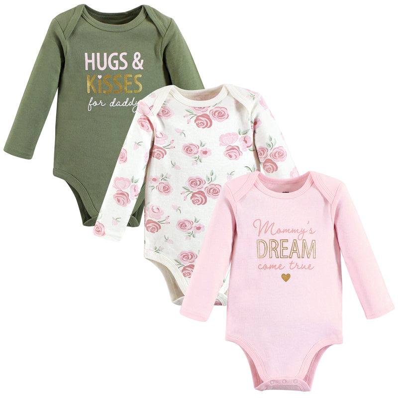 Hudson Baby Cotton Long-Sleeve Bodysuits, Mom Dad Floral