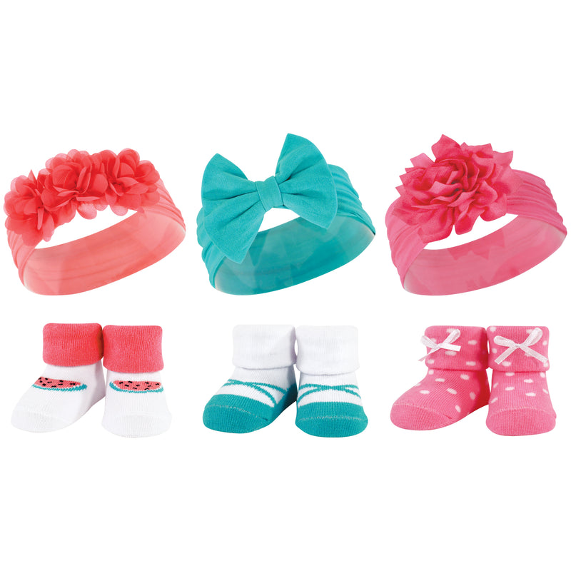 Hudson Baby Headband and Socks Giftset, Teal Coral