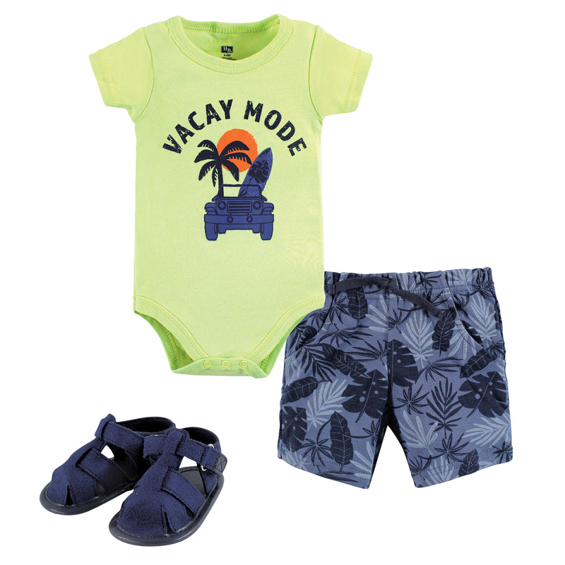 Hudson Baby Cotton Bodysuit, Shorts and Shoe Set, Vacay Mode