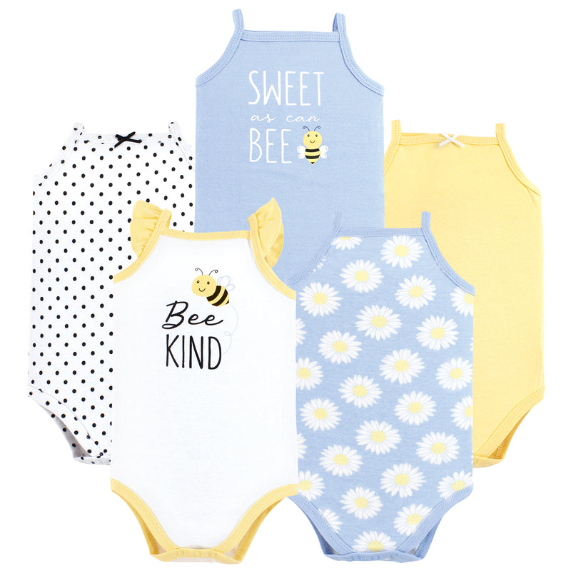 Hudson Baby Cotton Sleeveless Bodysuits, Bee Kind