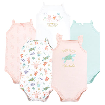 Hudson Baby Cotton Sleeveless Bodysuits, Turtley Adorable