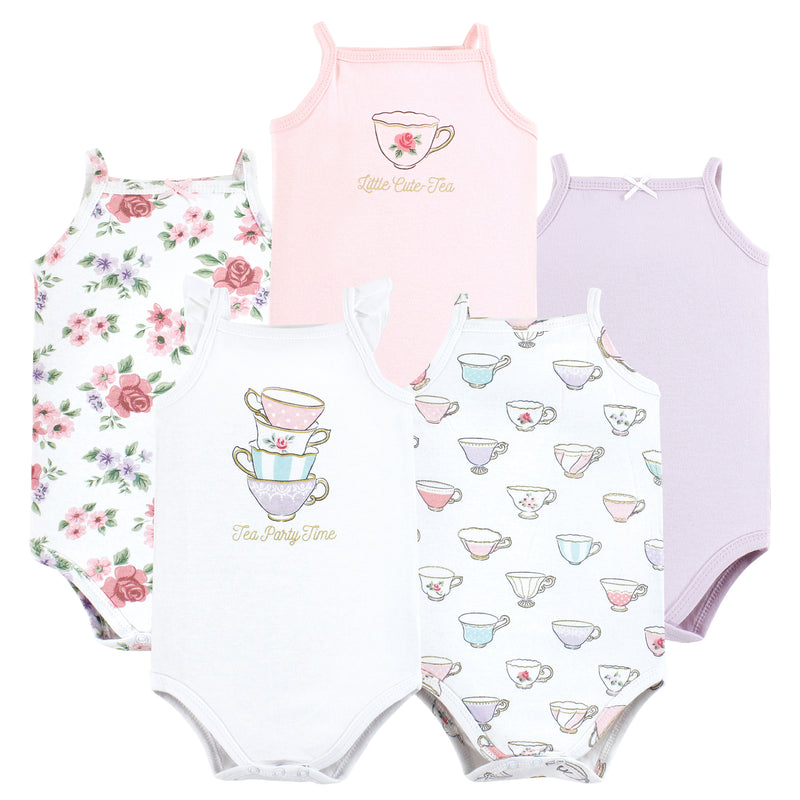Hudson Baby Cotton Sleeveless Bodysuits, Tea Party
