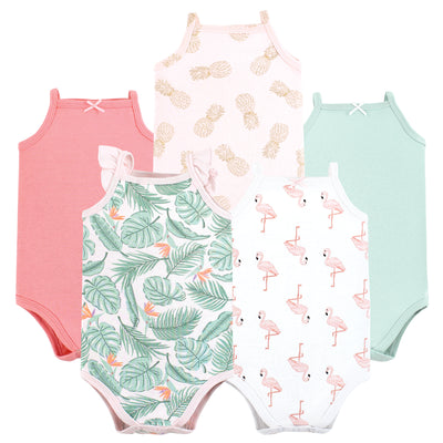 Hudson Baby Cotton Sleeveless Bodysuits, Palm Flamingo
