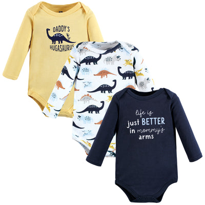 Hudson Baby Cotton Long-Sleeve Bodysuits, Hugasaurus 3-Pack