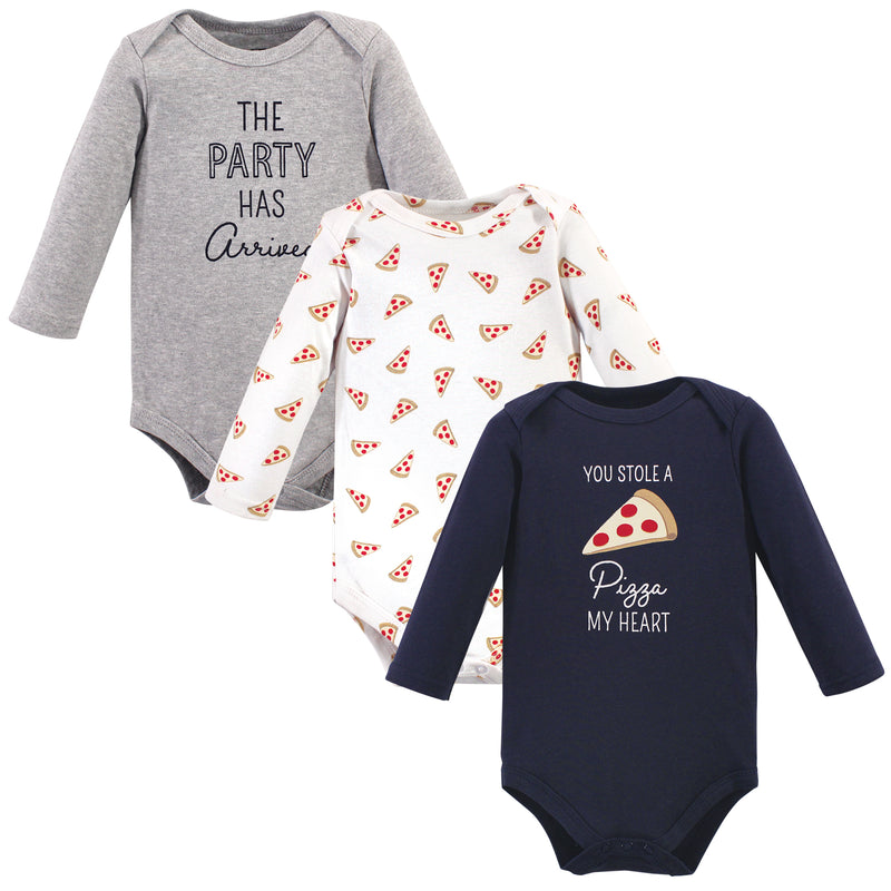 Hudson Baby Cotton Long-Sleeve Bodysuits, Pizza 3-Pack