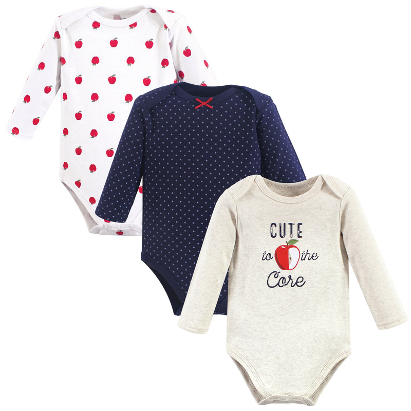 Hudson Baby Cotton Long-Sleeve Bodysuits, Red Apple