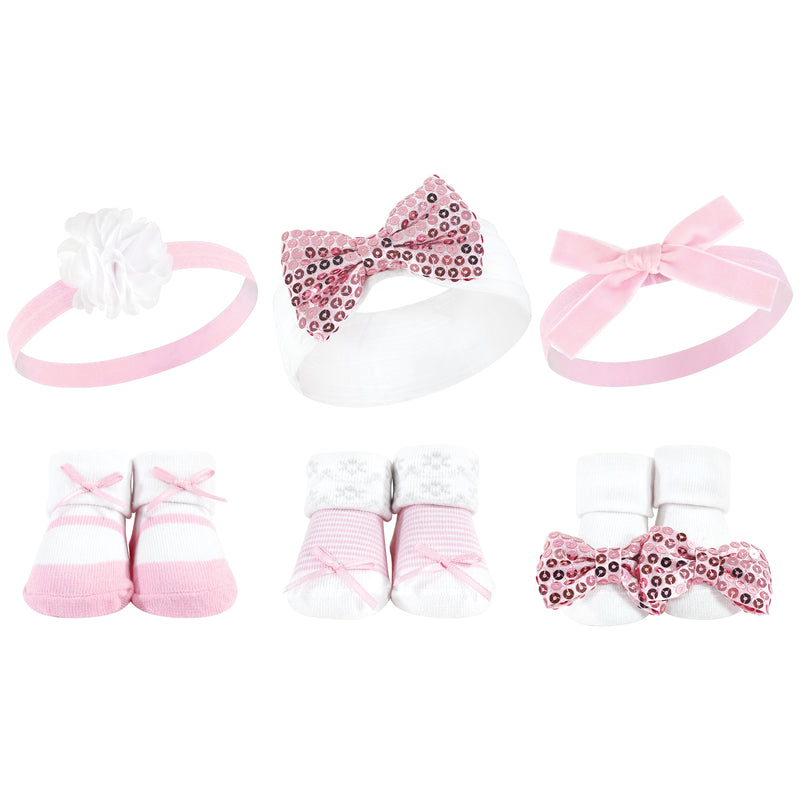 Hudson Baby Headband and Socks Giftset, Pink Sequin