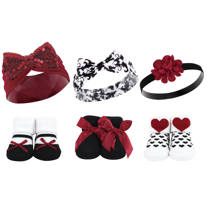 Hudson Baby Headband and Socks Giftset, Red Sequin