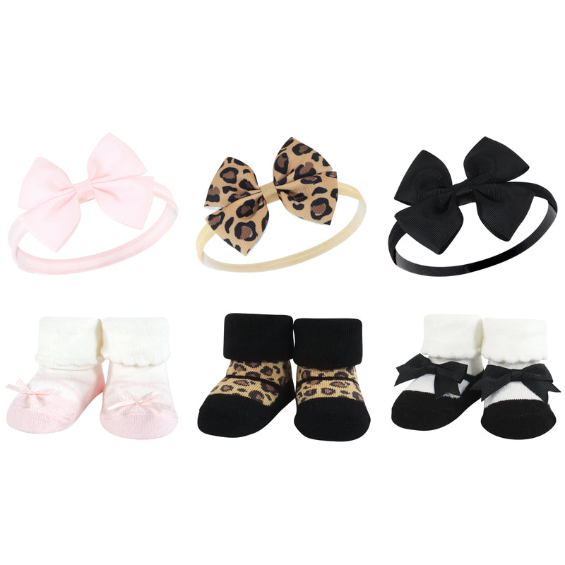 Hudson Baby Headband and Socks Giftset, Leopard