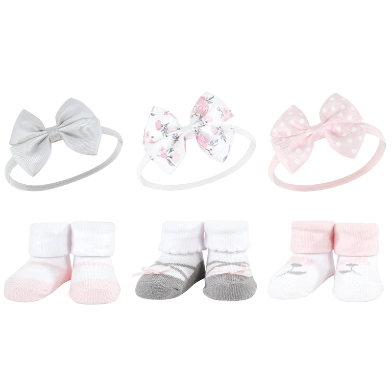 Hudson Baby Headband and Socks Giftset, Basic Pink Floral