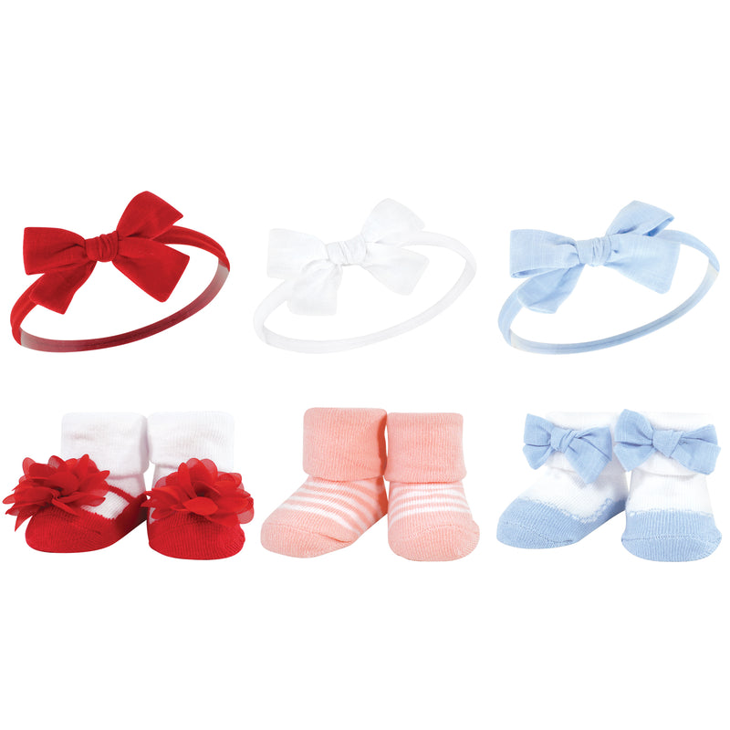 Hudson Baby Headband and Socks Giftset, Red Blue