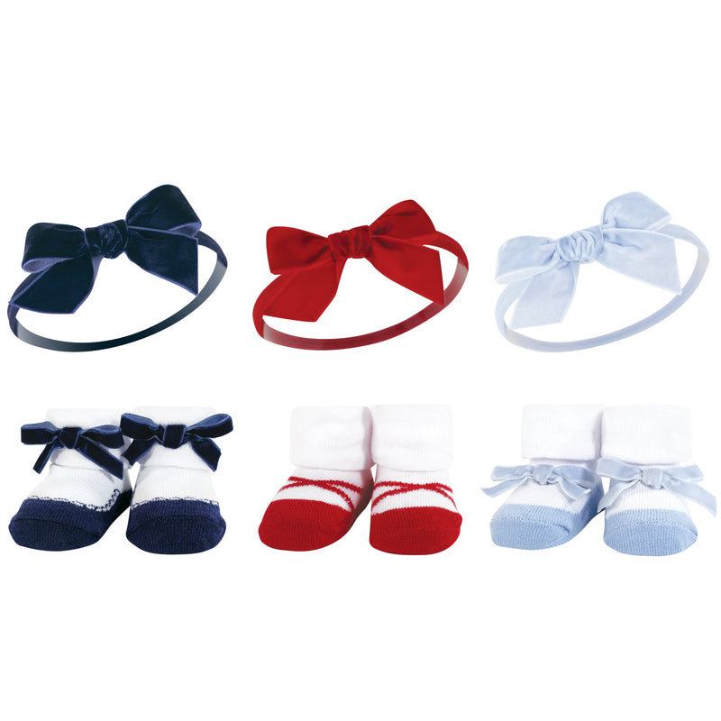 Hudson Baby Headband and Socks Giftset, Dark Red Blue