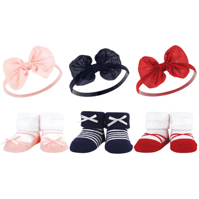 Hudson Baby Headband and Socks Giftset, Red Navy Bows