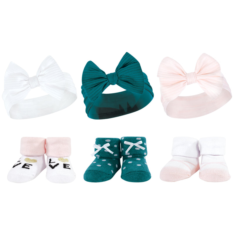 Hudson Baby Headband and Socks Giftset, Teal Pink