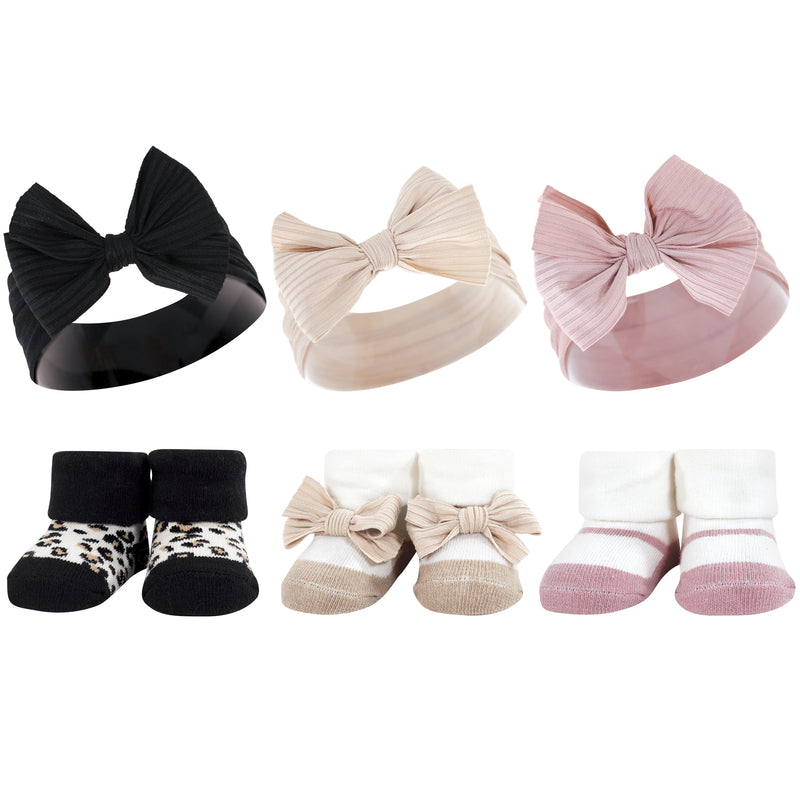 Hudson Baby Headband and Socks Giftset, Taupe Pink