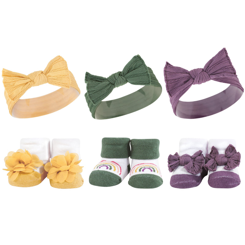 Hudson Baby Headband and Socks Giftset, Purple Green Yellow